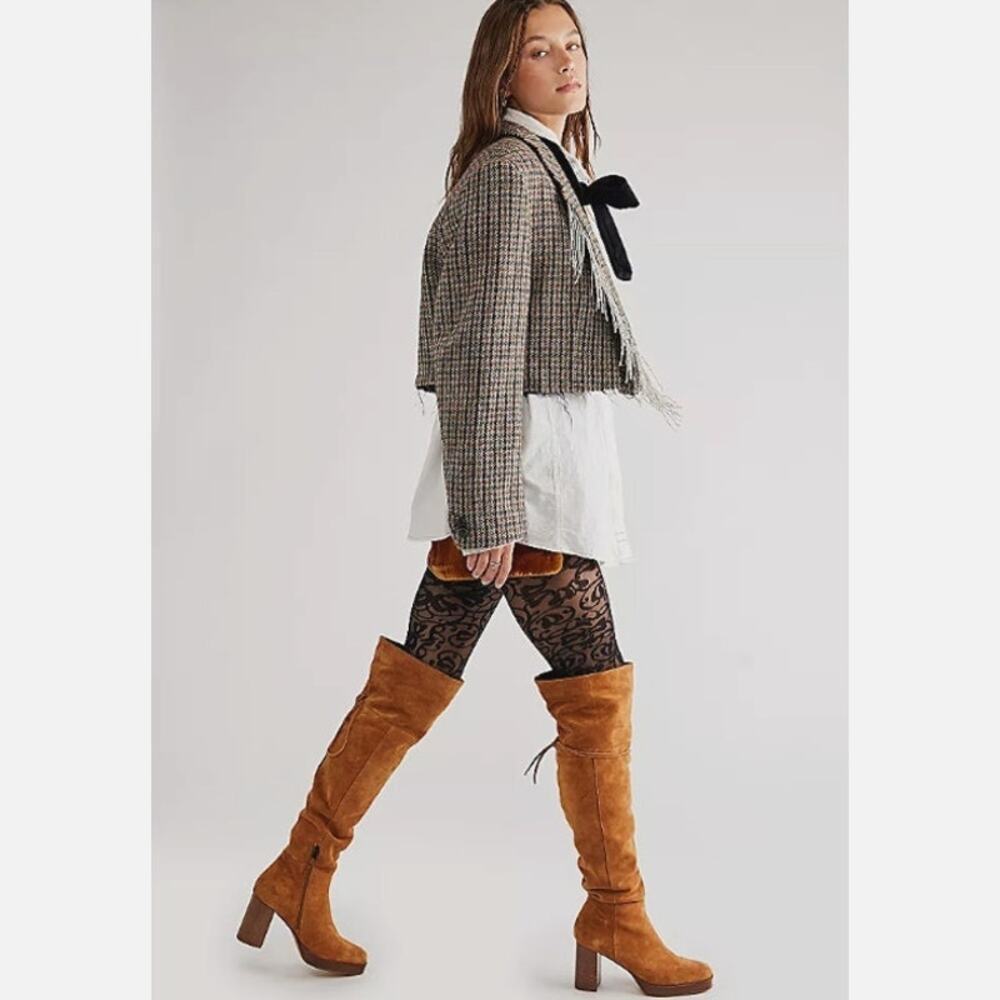 Free People Echo Platform Over-The-Knee Boots Brown Suede Size 38 7.5 NEW NWOB
